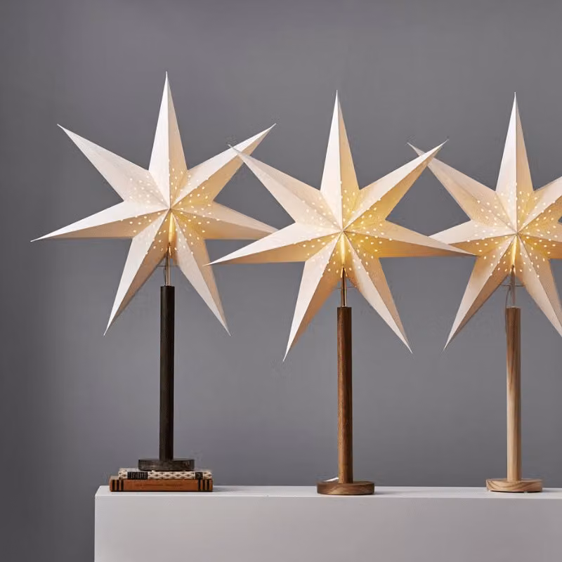 Stella di carta 'Elice' - in piedi - a 7 punte - Ø 60cm, H: 85cm - presa E14 - crema/marrone
