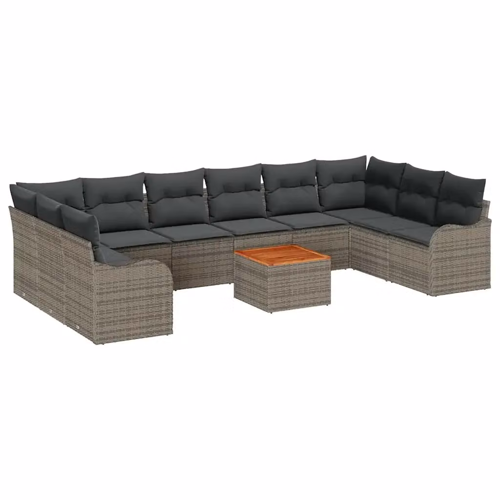 Set Divano da Giardino a L con Polyrattan e Cuscini vidaXL, 11 Pezzi, Grigio – 2