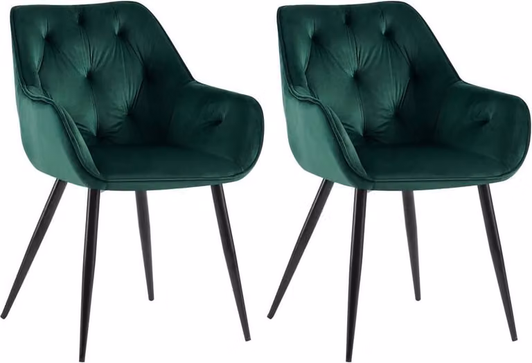 set di 2 sedie da pranzo - Sedie da cucina - Rivestimento in velluto per il massimo comfort | Colore: Verde | Materiale: Morbido