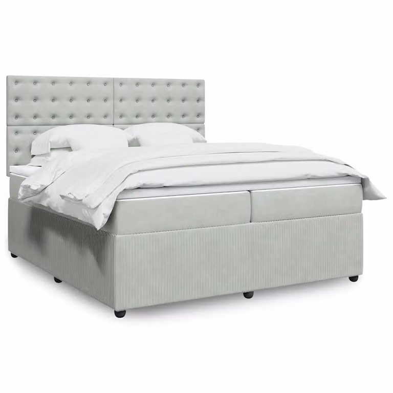 vidaXL Giroletto a Molle Ibrido con Materasso in Velluto Grigio e Bianco 200x200 cm