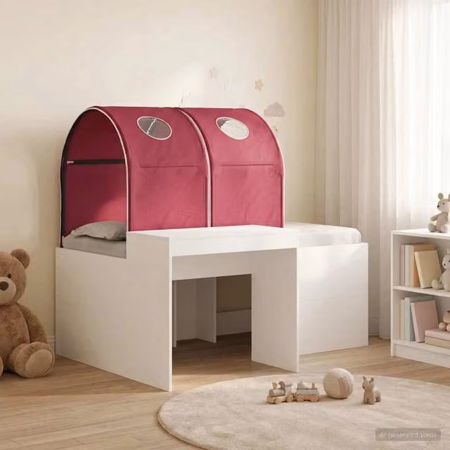 Letto con Tunnel 3 pz Bianco e Rosso Legno ingegnerizzato 3423513