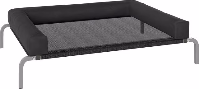 Lettino per cani rialzato PawHut con cuscino a U in poliestere e acciaio, L 110 x P 75 x H 30 cm, Nero e Argento