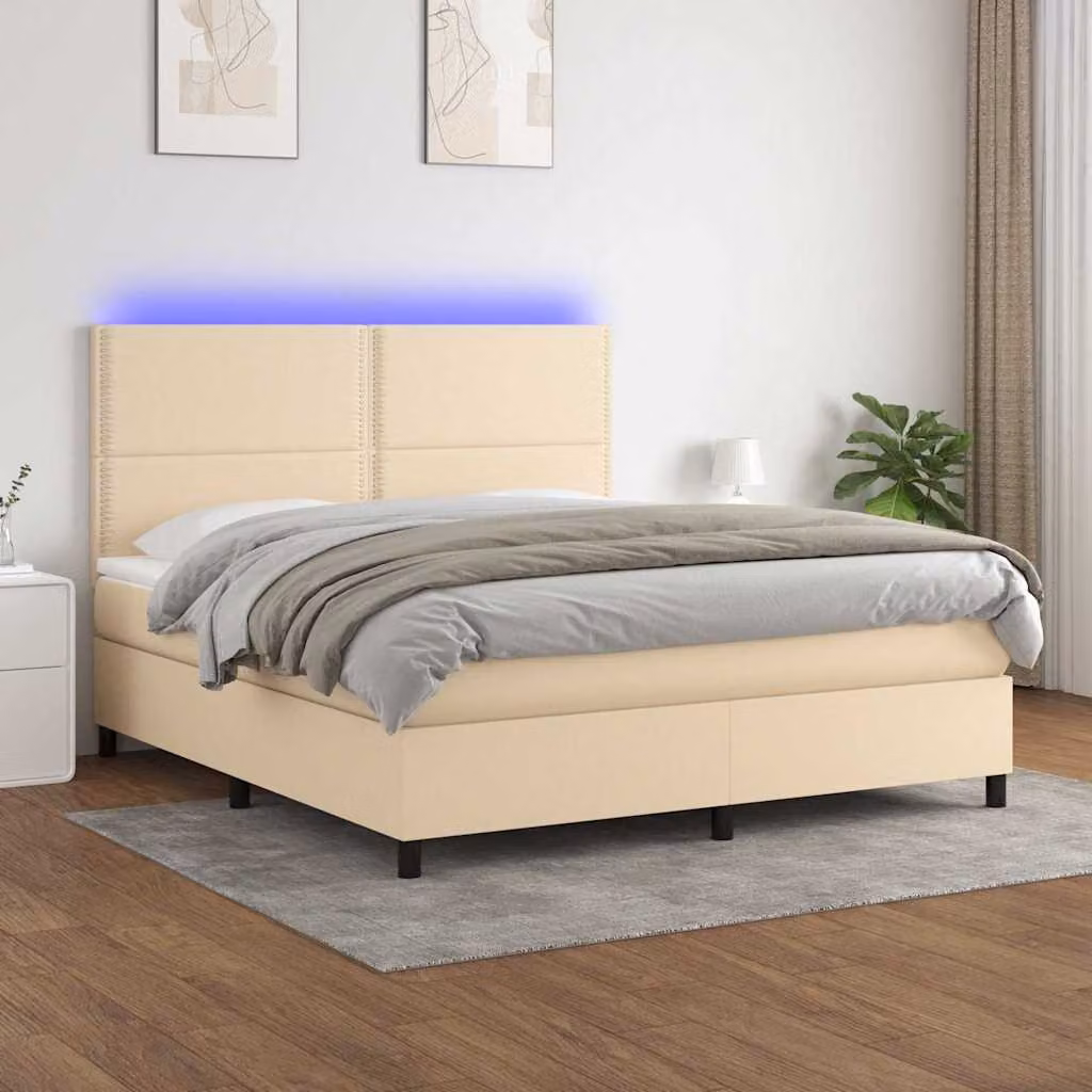 Letto Ibrido con Materasso a Molle a Tasche vidaXL, Colore Beige e Bianco, con Illuminazione LED Sottostante e Porta USB, L/P: 180 x 200 cm