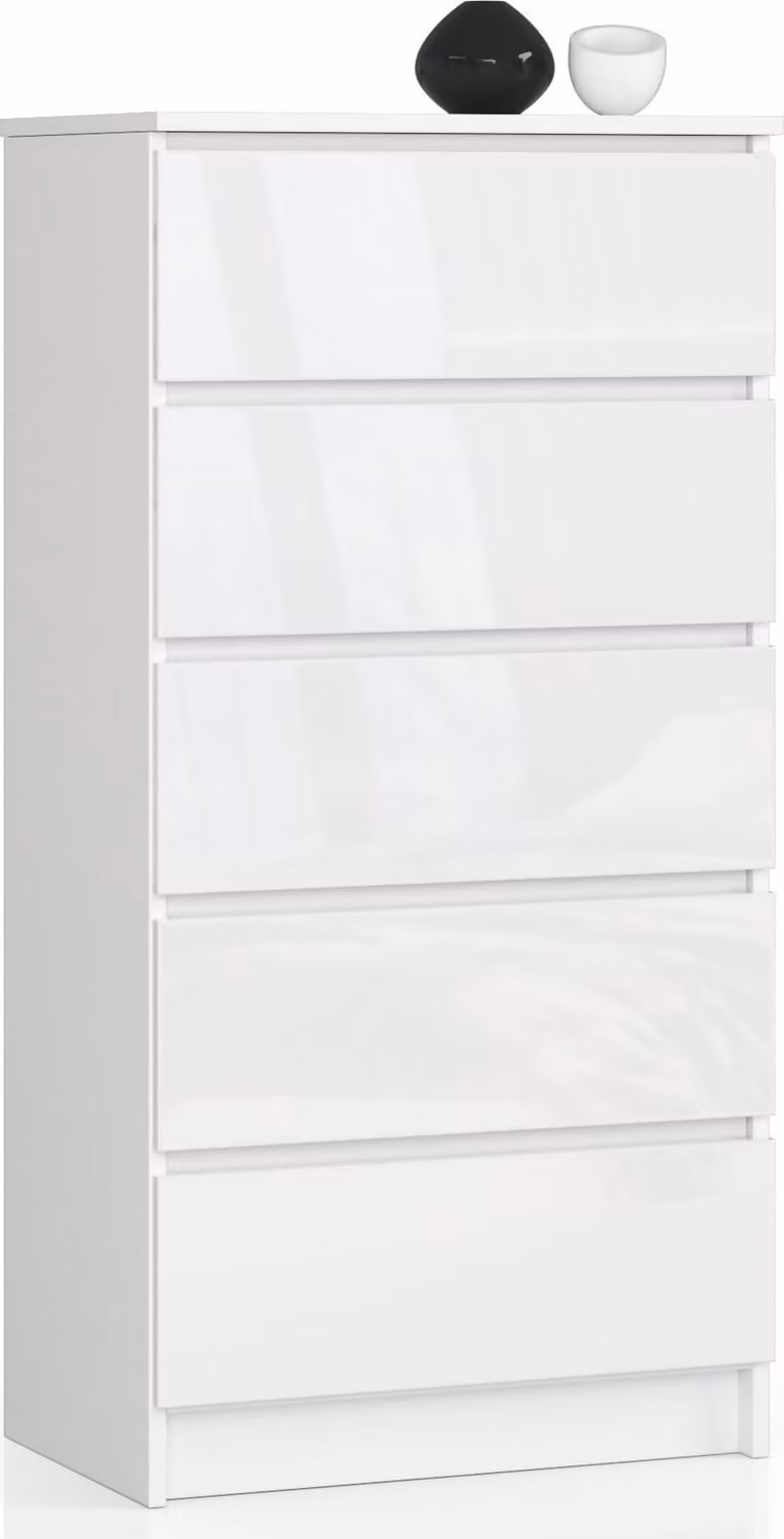 Akord Credenza 5 Cassetti Bianco/Bianco Lucido 60X40X121 Cm