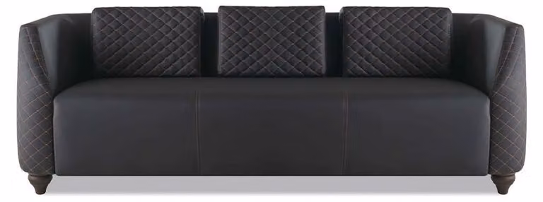 Ledersofa 3-Sitzer Schwarz Holz Modern Design Kissen Polster Leder Couch