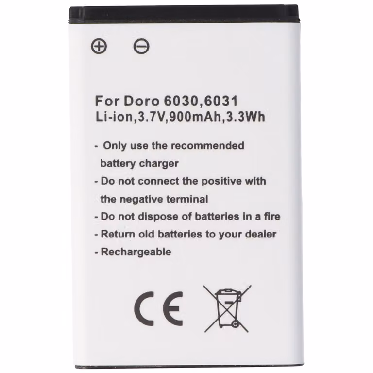 Batteria adatta per Doro 6030, 6031, Li-Ion, 3,7V, 900mAh, 3,3Wh