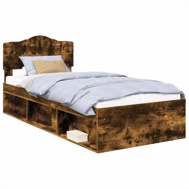 Letto singolo | Letto per adulti | Struttura del letto Rovere fum¨¦ 100 x 200 cm Pino massello