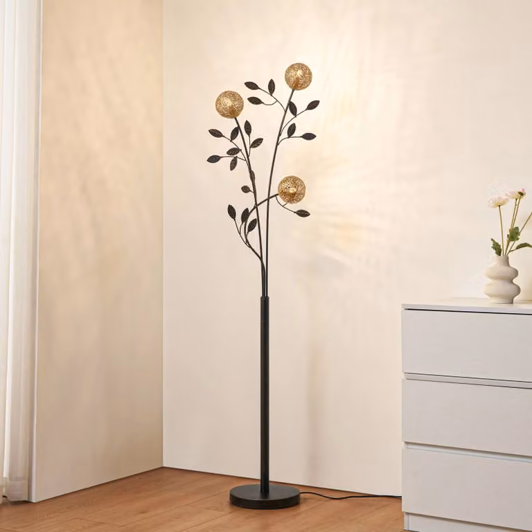 Lampada da terra Evory Lucande, Nero, Soggiorno / Sala da pranzo, Metallo, Fiorentino, Lampada da terra