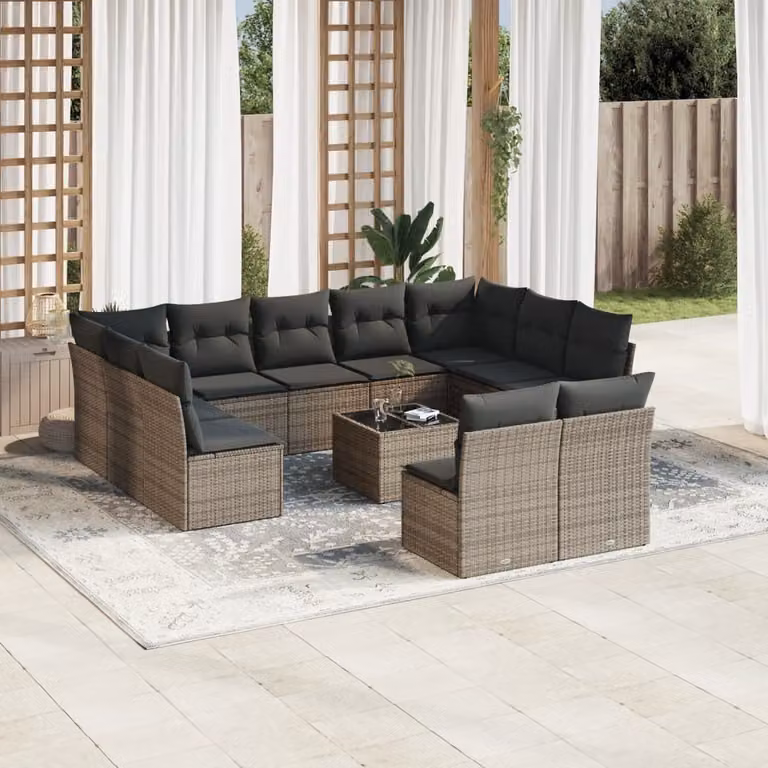 Maison Exclusive - Set divani da giardino 12 pezzi con cuscini grigio polyrattan