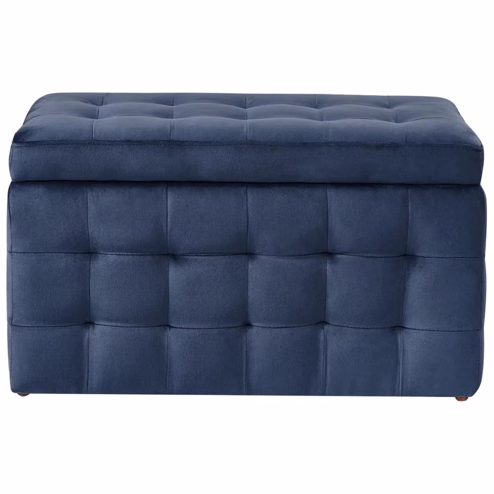 Pouf Cassapanca Imbottito in Velluto Blu Scuro Stile Chesterfield BELIANI L/P/H: 72 x 40 x 42 cm – 2