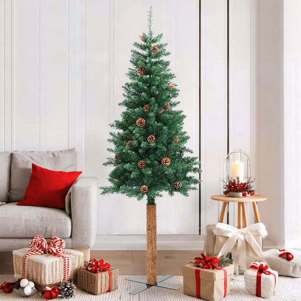 Maison Exclusive - Albero di Natale slanciato con rami in vero legno e pigne, verde, 180 cm, PVC