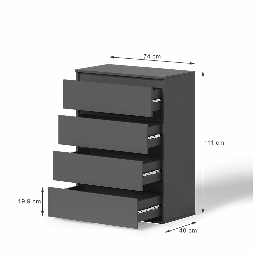 Cassettiera Claus Vicco Antracite con 4 cassetti L: 74 cm, H: 99.6 cm, P: 40 cm – 2