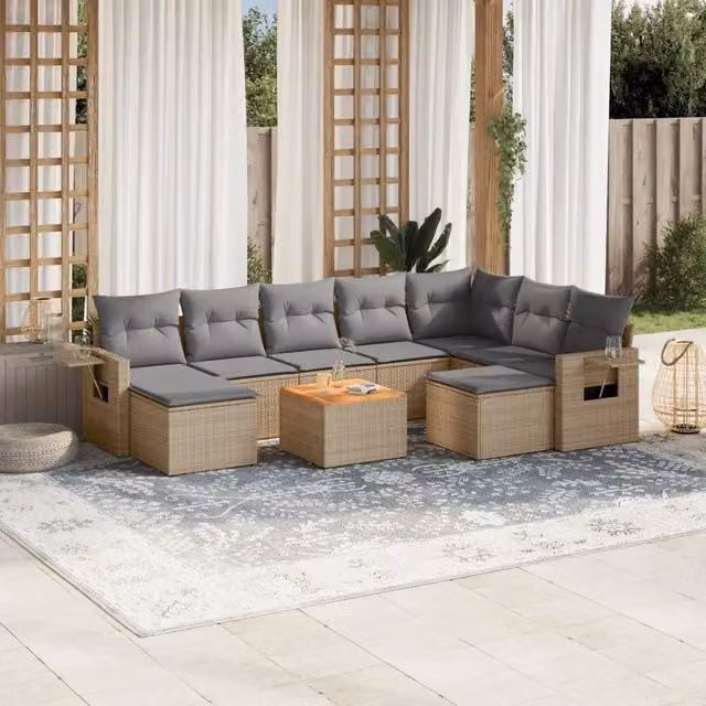 Set Divano da Giardino VIDAXL in Polyrattan con Cuscini Beige, 10 Pezzi – 1