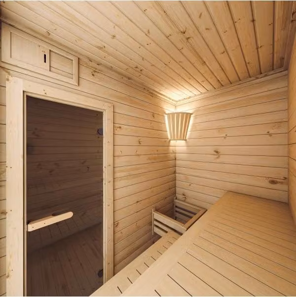 PRYMULA Cabina sauna esterna vetrata a 4 posti 253,8x203,8 x H.259 cm MDLT Farbe: Grau,