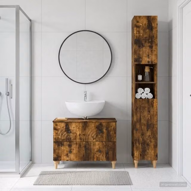 Set di Armadi da Bagno da 2 Pezzi ALKMAAR Rovere Fumo 3417509