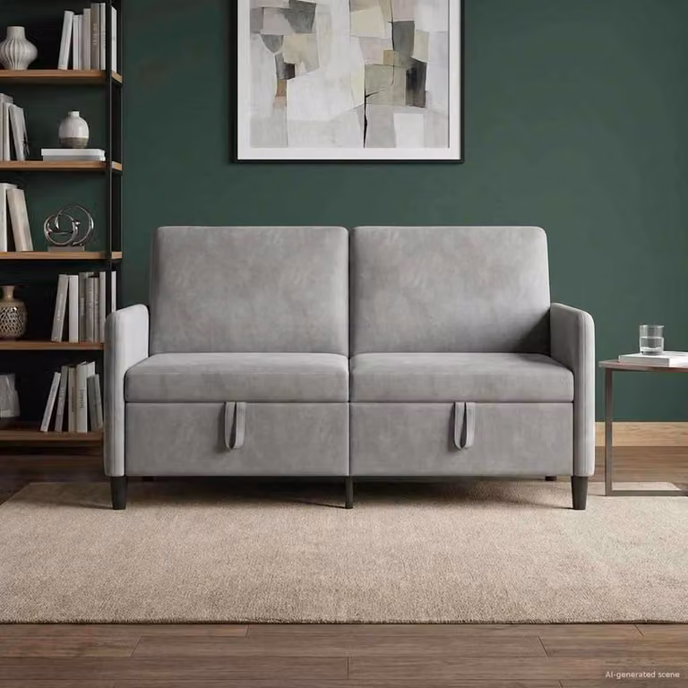 Divano moderno vidaXL con contenitore apribile, rivestimento in tessuto grigio e nero, L: 152 cm, P: 78 cm, H: 87 cm