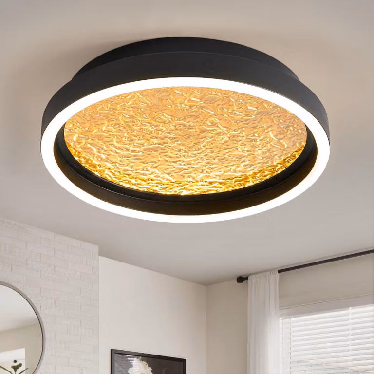 Lampada a soffitto a LED, rotonda, nera, con design "Cloud-Mist", diametro 30 cm