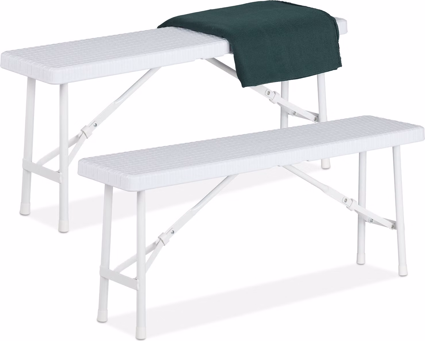 Set da 2 panche da birreria Relaxdays, panche pieghevoli per terrazze e giardini, in plastica, panche da campeggio L x P x A: 42x100x25 cm, bianco