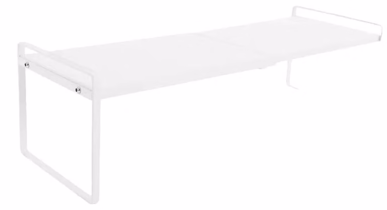 Organizzatore per armadietti da cucina, lunghezza regolabile, struttura in ferro resistente, colore bianco, a un ripiano