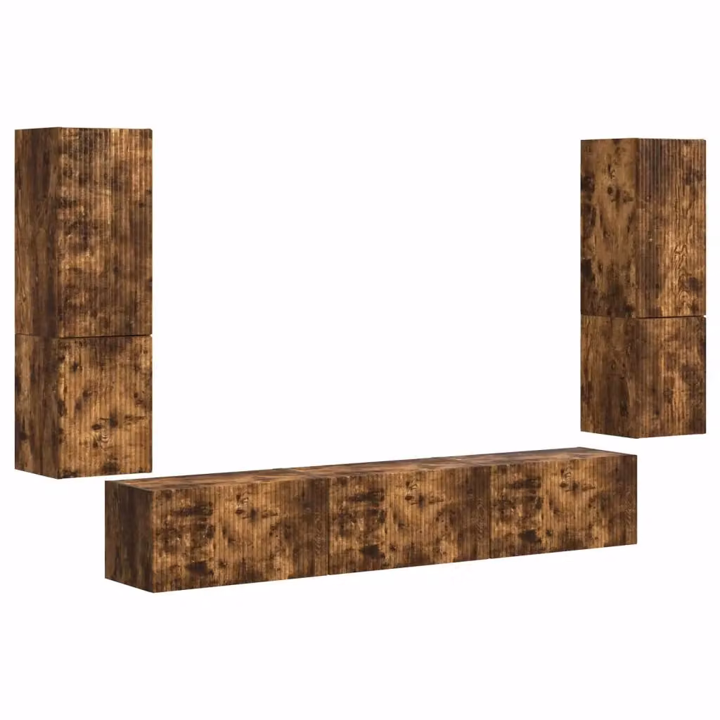 Set mobile TV moderno vidaXL in 4 pezzi color rovere fumé in legno MDF per soggiorno – 2