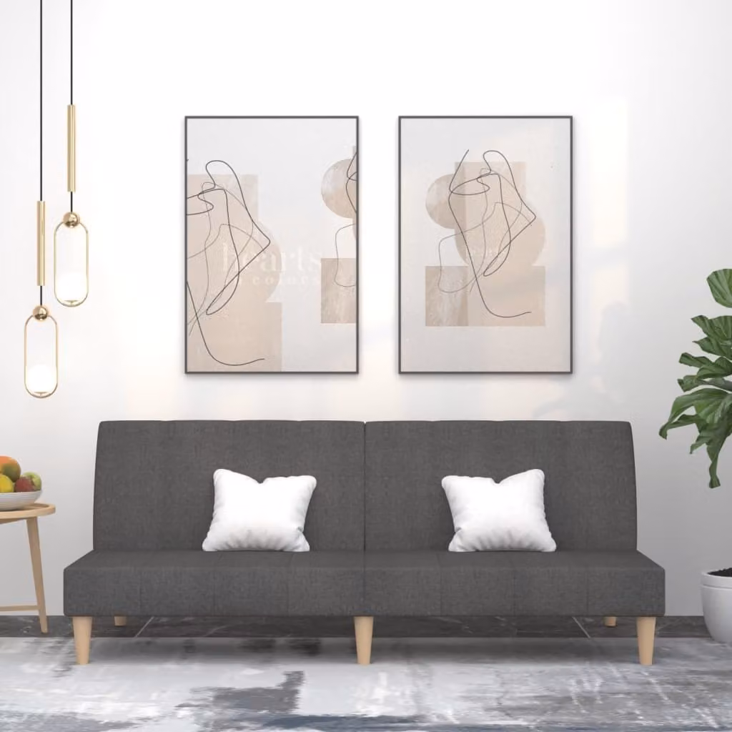 Divano letto 2 posti, colore grigio scuro, rivestito in tessuto