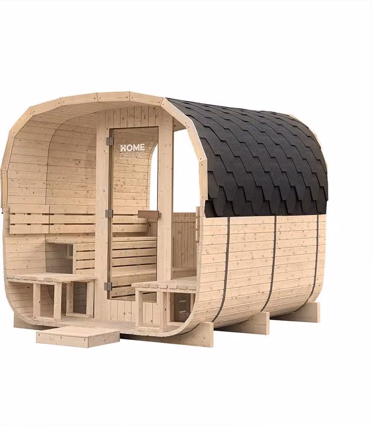 Home Deluxe HYGGE DELUXE sauna da giardino - dimensioni: circa 230 cm x 220 cm | sauna da esterno, sauna a botte, sauna da giardino