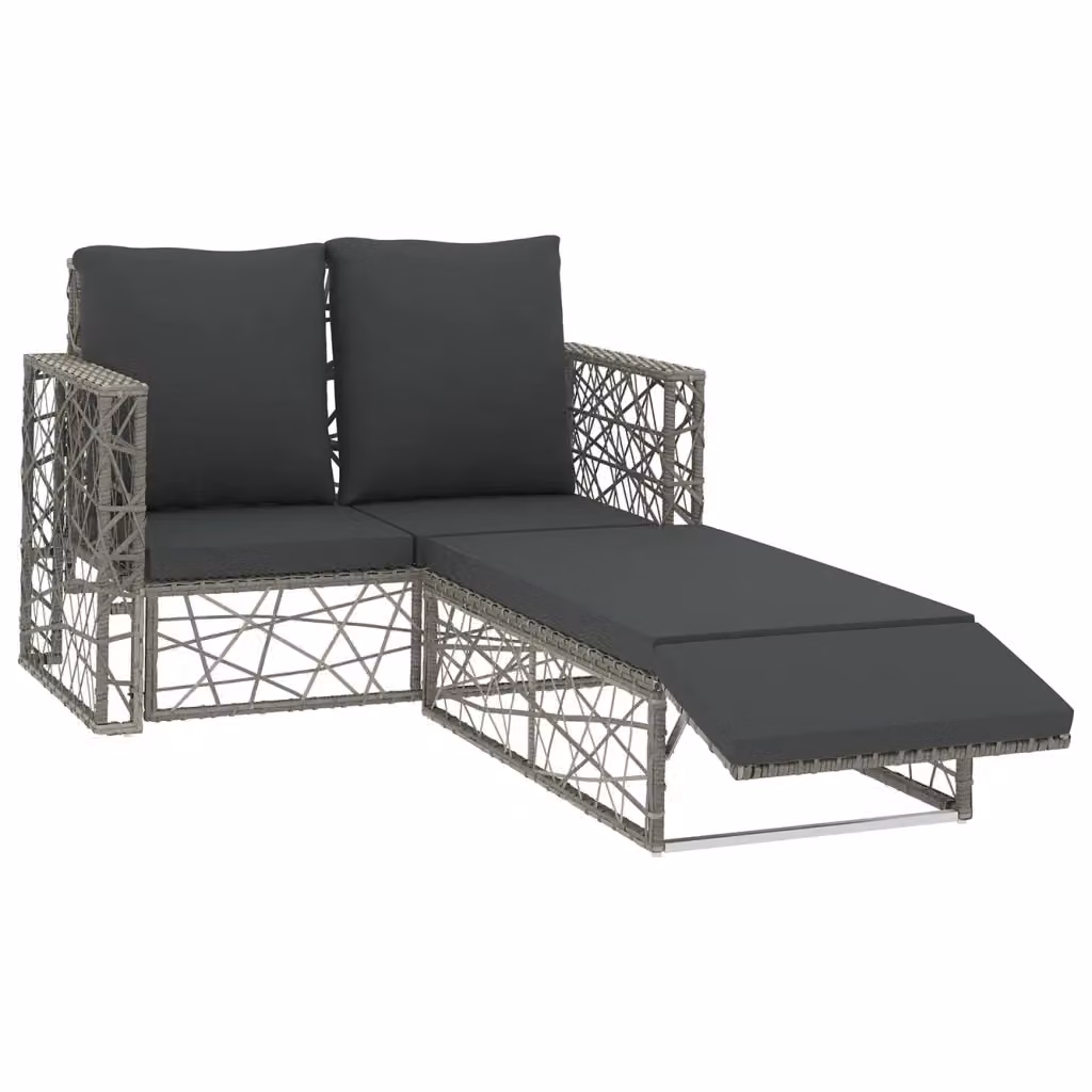 Set di divani da giardino a L con pouf vidaXL in rattan grigio e cuscini imbottiti – 2