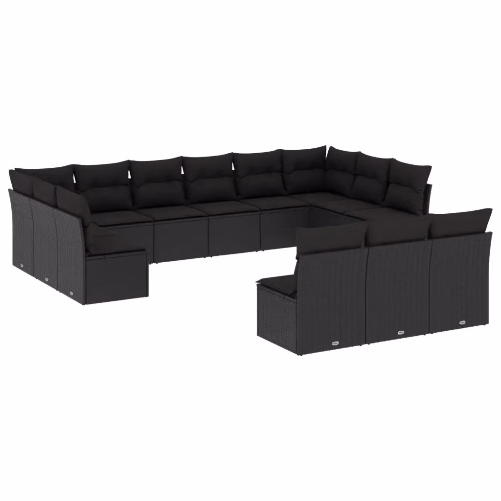 Set di divani da giardino VIDAXL a forma di U in polyrattan nero con 13 pezzi e cuscini inclusi – 2