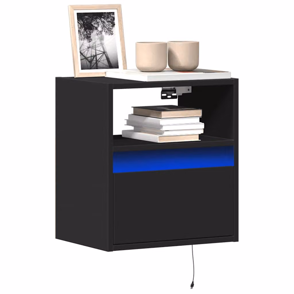 Set di 2 mobili TV da parete vidaXL con luci LED integrate, colore nero, L 41 cm x P 31 cm x H 45 cm