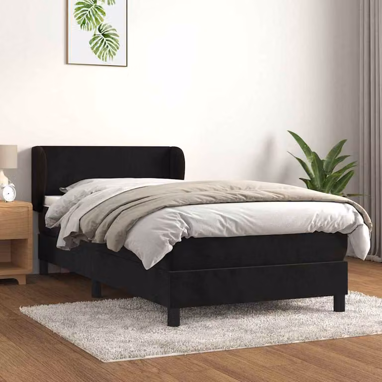 vidaXL Giroletto a Molle con Materasso in Velluto Nero L/P/H: 90 x 200 x 88 cm