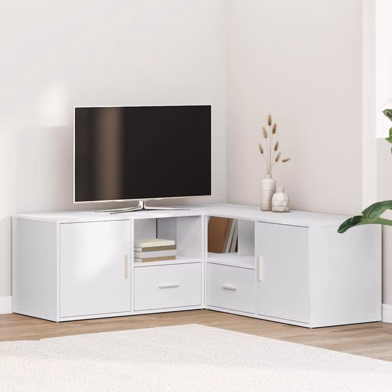 Mobile Angolare vidaXL Bianco Moderno in MDF e Legno L: 200 cm, P: 40 cm, H: 45 cm