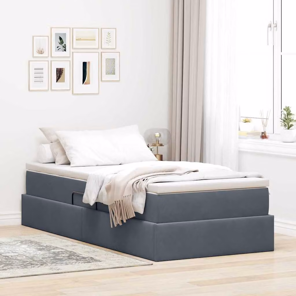 Letto con contenitore e materasso ibrido vidaXL in tessuto grigio scuro L 90 cm x P 200 cm