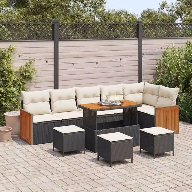 Set Divano da Giardino 12 pz 8-Numero di posti Nero e Crema 3365280