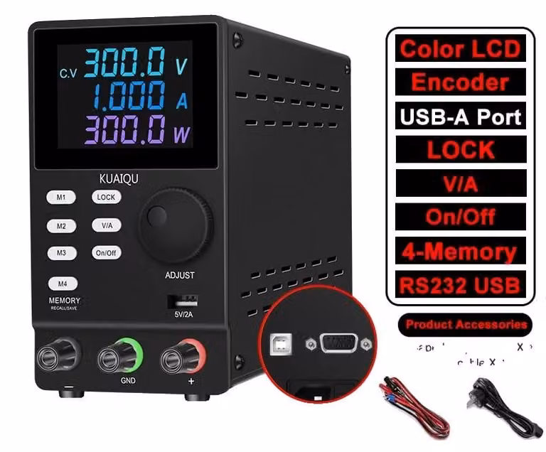 Alimentazione programmabile, con comunicazione USB e RS-232, 300V 1A 300W, interfaccia RS232