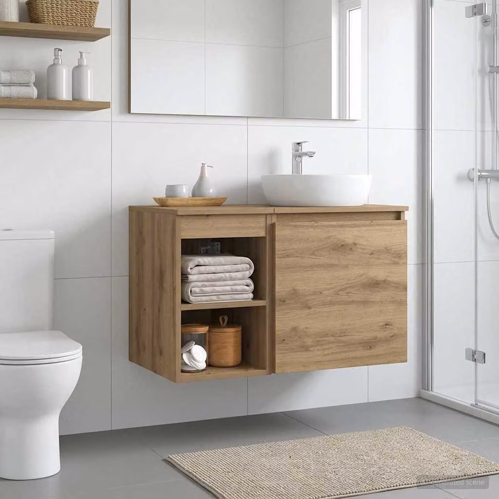 Armadio da bagno moderno vidaXL in rovere marrone con ripiani interni e ante a battente L/P/H: 30 x 35 x 50 cm