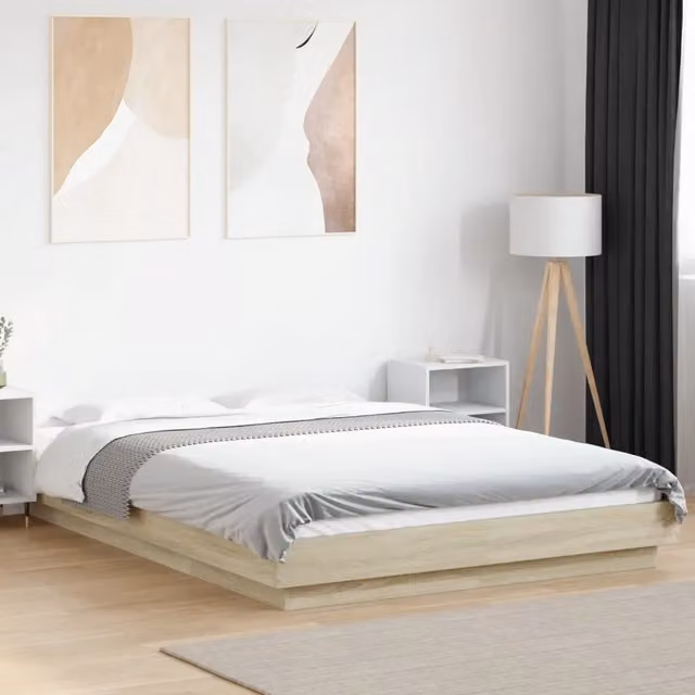 Giroletto Luci LED-Struttura Letto con LED Rovere Sonoma 140x190 cm Legno Multistrato 439077