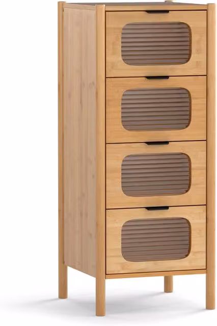 Mobile di stoccaggio a 4 cassetti in bambù e vetro temperato Naturale con chiusura soft close