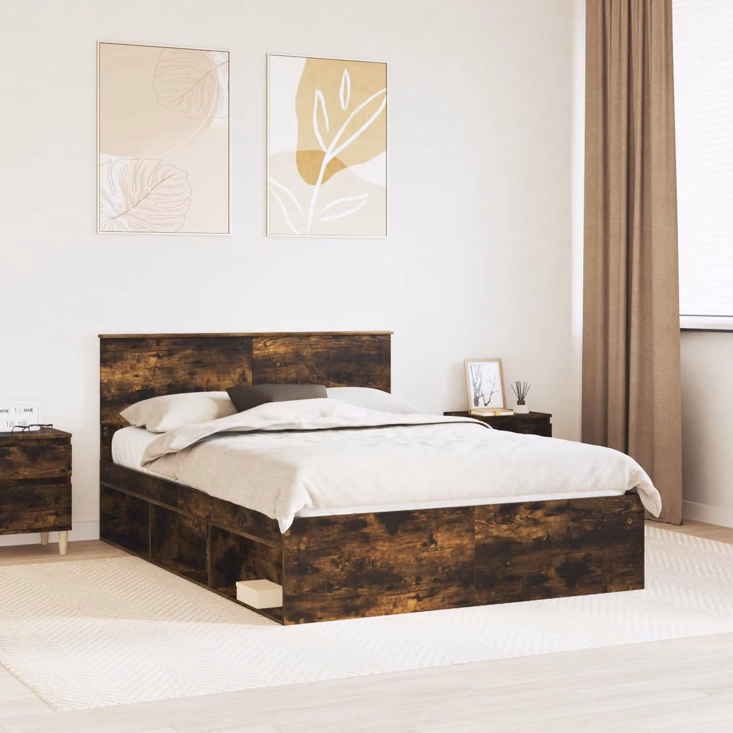 Struttura del letto vidaXL in pino massello color marrone con doghe in legno, L/P: 140 x 190 cm – 1