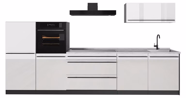 Cucina componibile Vicco R-Line Bianco lucido/Antracite 340 cm piano di lavoro Marmo, Model 66523