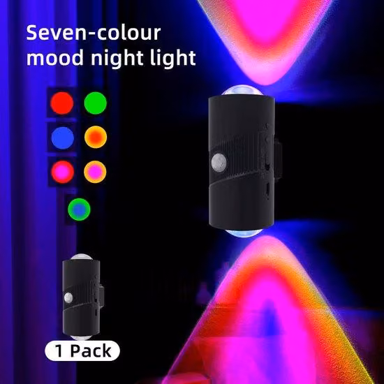 Lampada da bagno con sensore di movimento, lampada LED che cambia colore, adesiva, dimmerabile, piccola, adatta per bagno, corridoio, camera da letto, 1 pezzo, nera