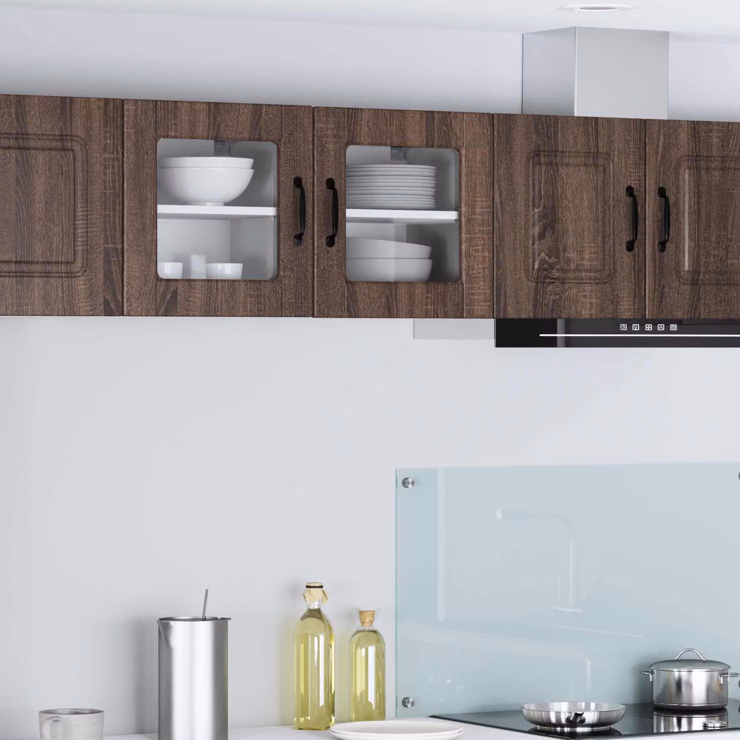 Set di 2 mobili da parete moderni PORTO vidaXL in legno e vetro, colore Rovere Marrone