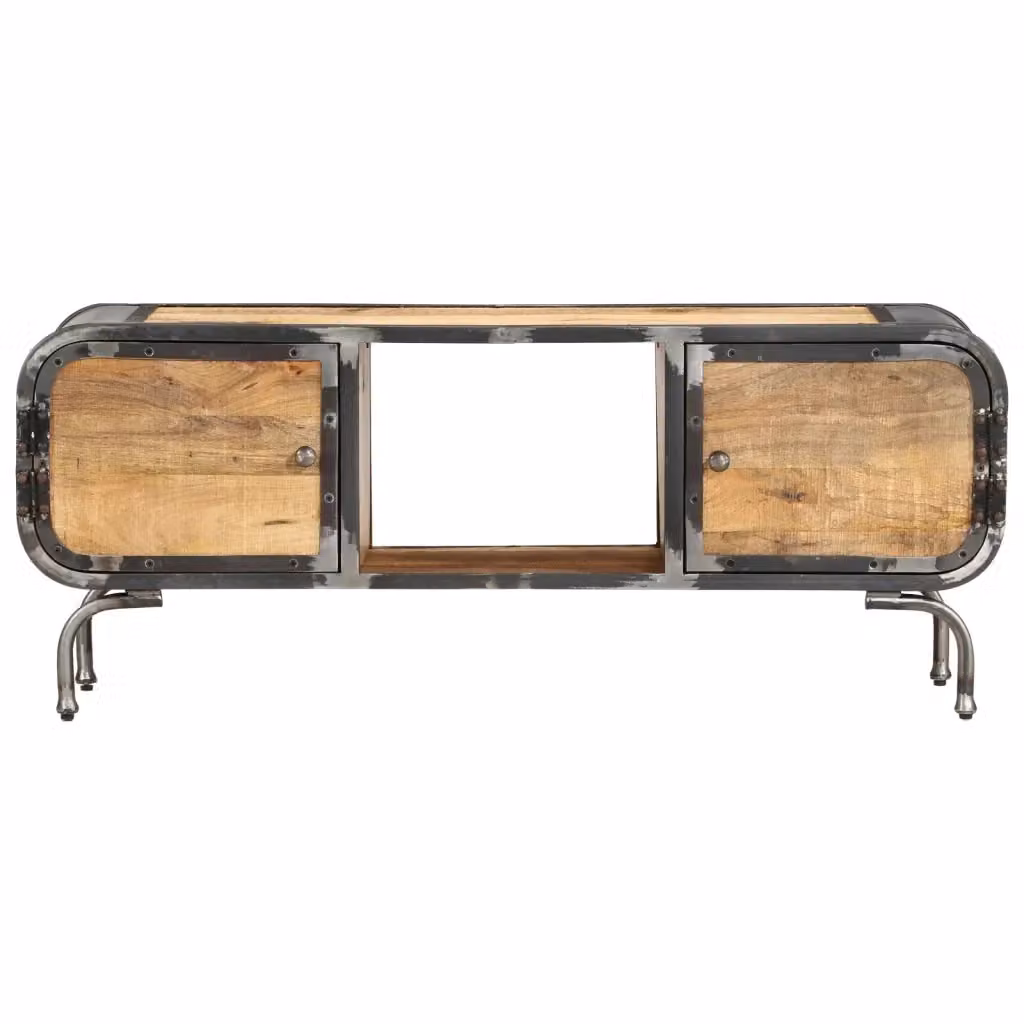 Mobile TV in legno di mango e metallo stile industrial, colore marrone, L 110 cm x P 30 cm x H 42 cm – 2