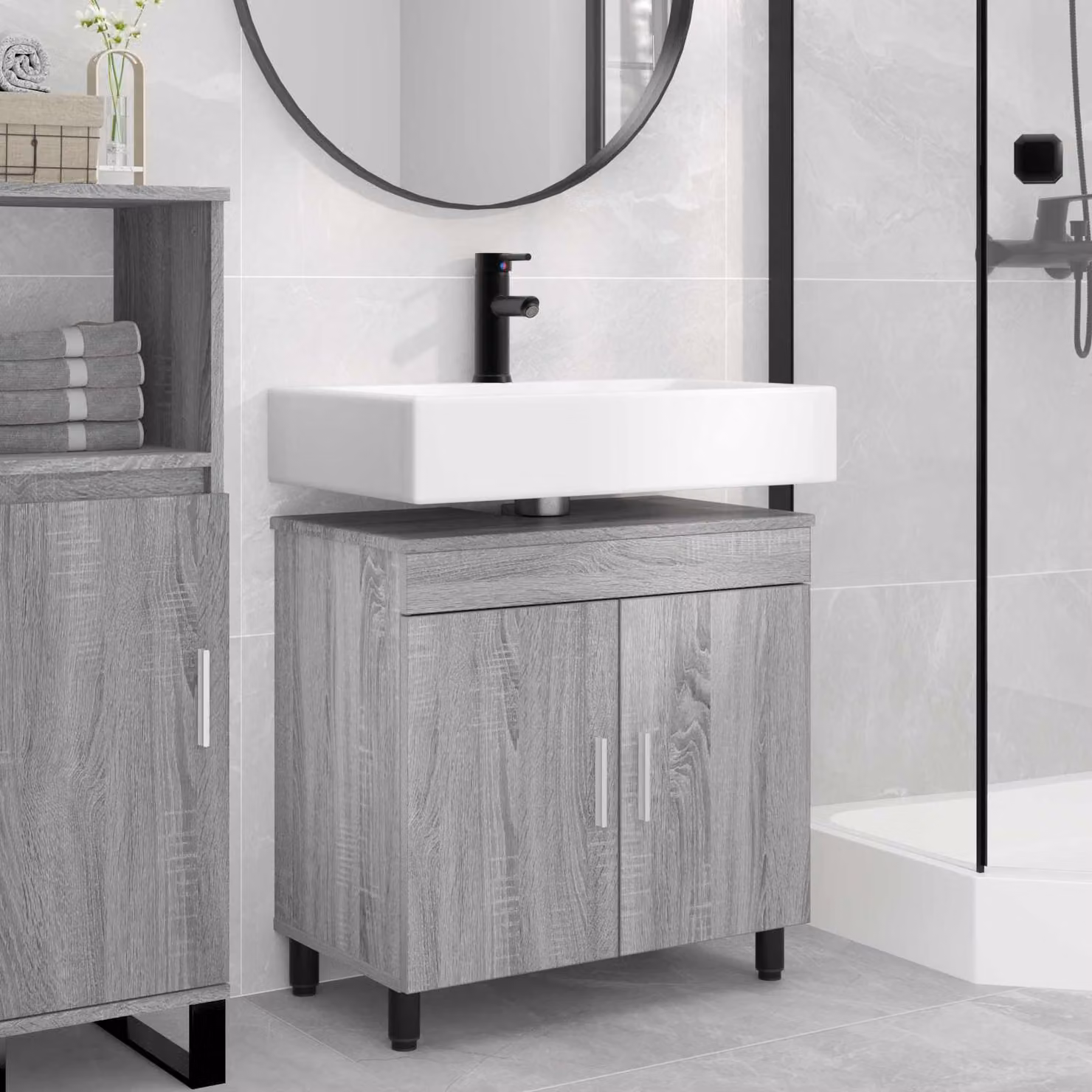 Mobiletto da bagno moderno vidaXL in MDF grigio opaco L: 60 cm, P: 35 cm, H: 60 cm