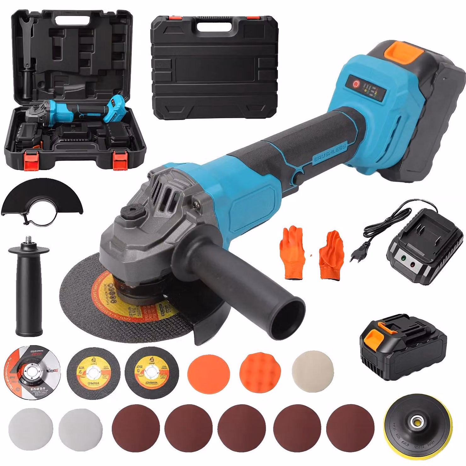 Smerigliatrice angolare, motore brushless, velocità variabile, 1 BATTERIA, UE