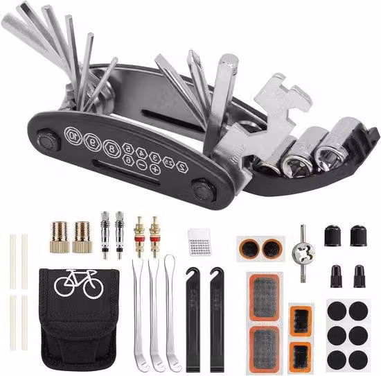 Kit di riparazione per biciclette 16 in 1 - Accessorio multiuso - Nero
