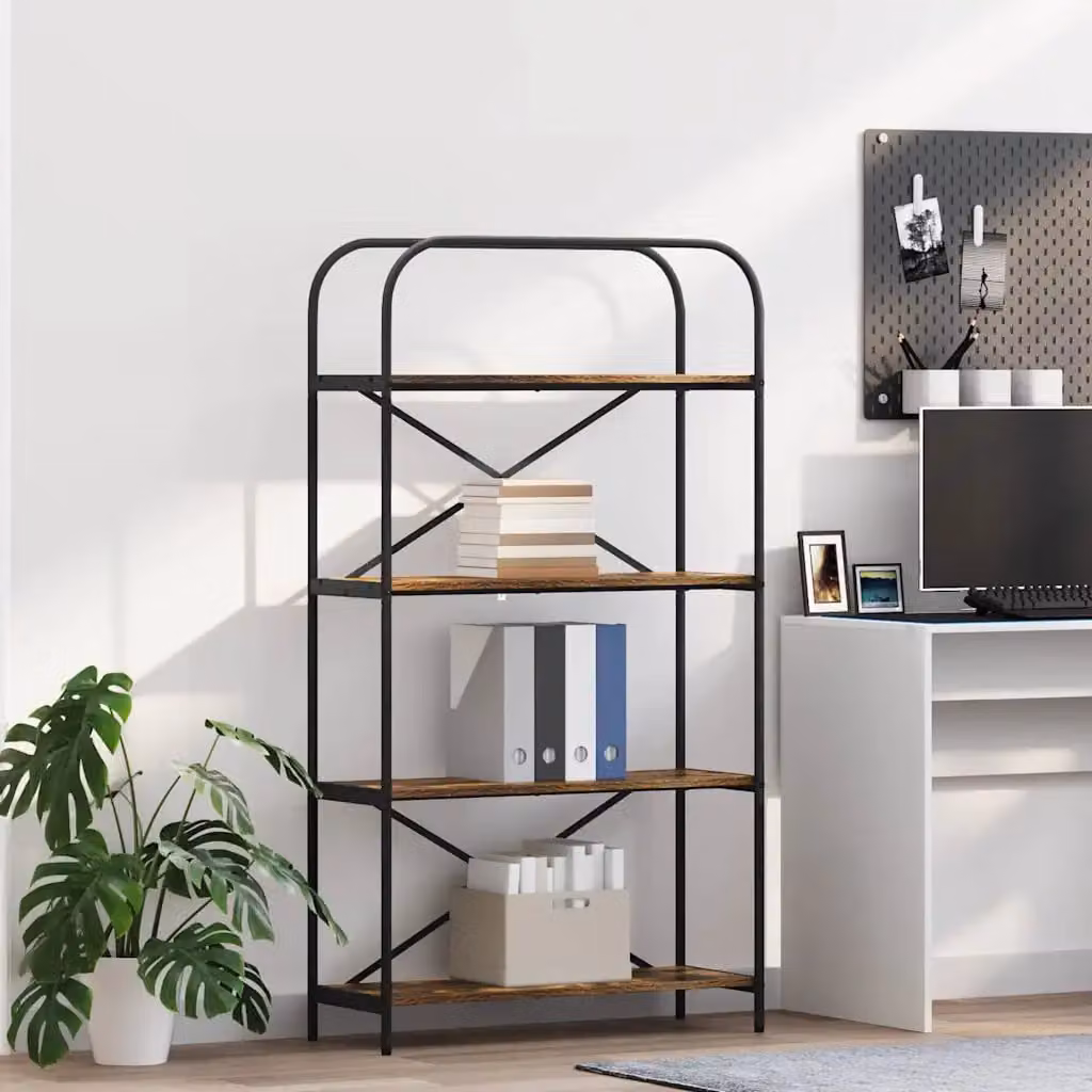 Libreria moderna vidaXL a 4 livelli in legno MDF e metallo, disponibile in marrone e nero, L 80 cm x P 30 cm x H 146 cm