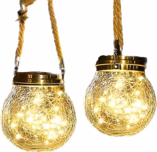 Luci solari decorative appese, confezione da 2 - lampada in vetro impermeabile e ad energia solare per il giardino con 30 LED - lanterne da esterno bianco caldo