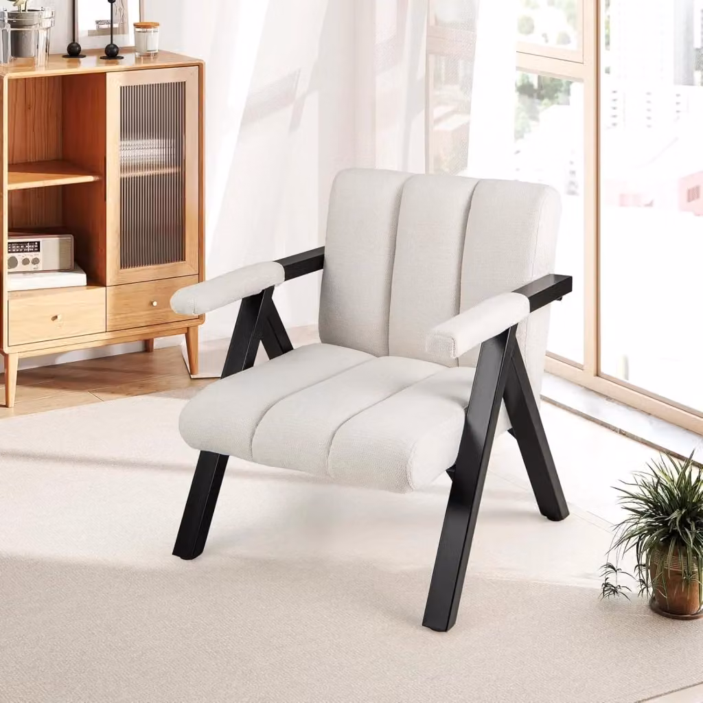 Poltrona da Salotto Costway in Tessuto con Struttura in Metallo e Braccioli, Sedia Ergonomica Mid-Century per Soggiorno e Camera da Letto, Grigio o Bianco – 2