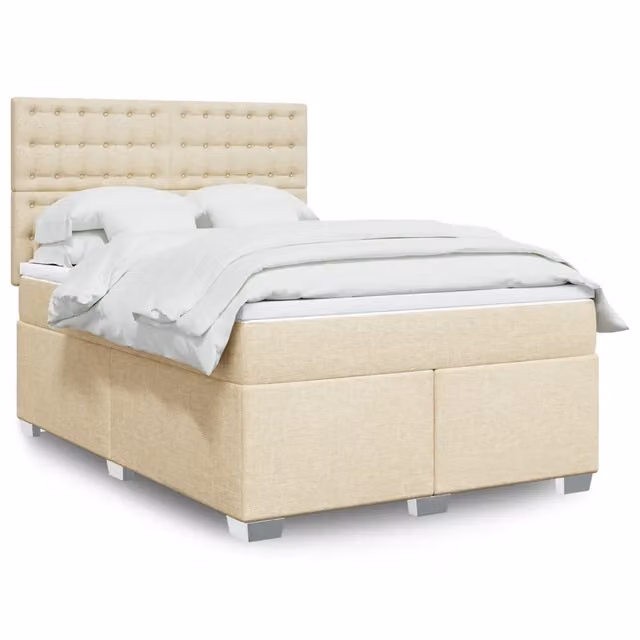 Letto Ibrido con Giroletto a Molle e Materasso vidaXL in Tessuto Beige e Bianco L/P/H: 160 x 200 cm