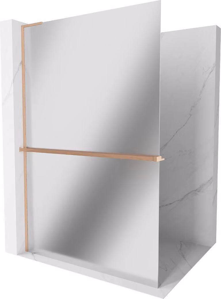 Mexen Kioto+ L parete doccia con mensola Walk-in 120 x 200 cm, specchio, rame spazzolato - 800-120-123-65-50